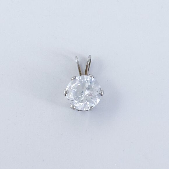 Vintage Sterling Silver 925 Solitaire Cubic Zirconia Pendant - Picture 2 of 7